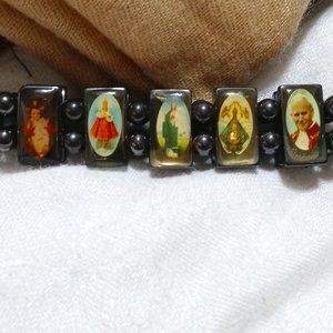 Magnetic  Hematite Catholic Saints Bracelet